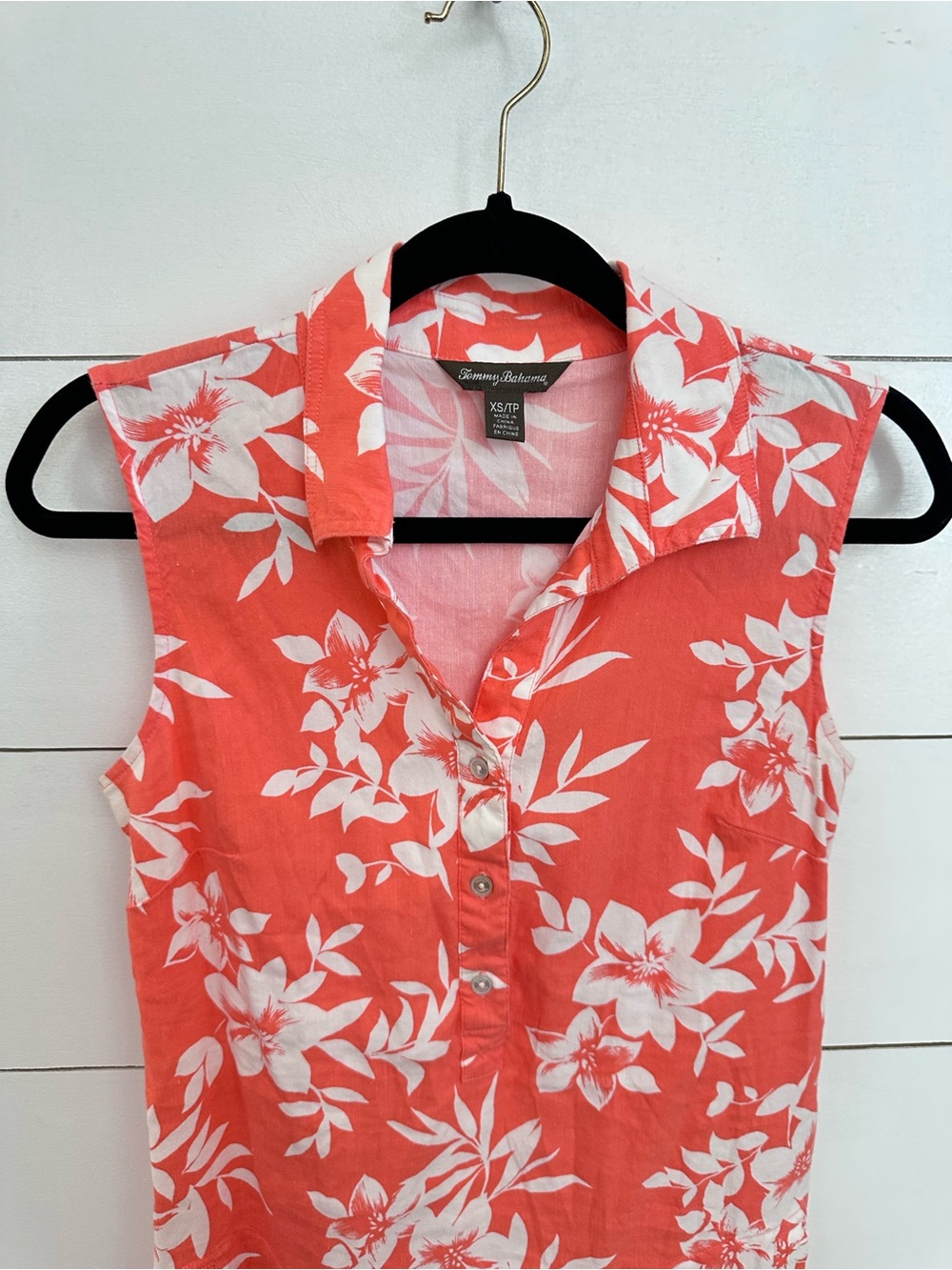 Tommy Bahama XS orange-white tropical floral linen button down sleeveless dress - Picture 5 of 12
